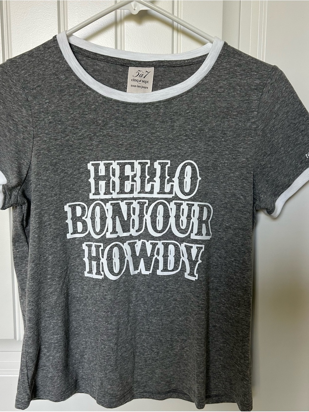 cinq a sept Gray Graphic Crewneck Tee with White Trim
